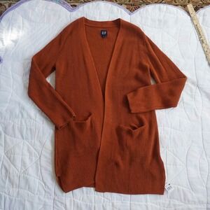 GAP Women' M Ribbed Longline Open Front Cardigan Sweater Ginger Bread Casual NWT